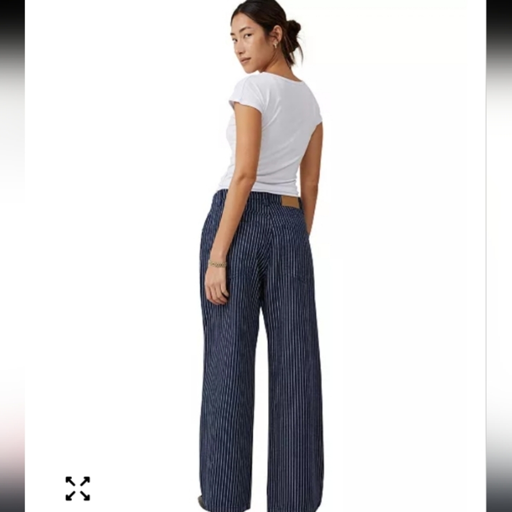 Cotton On Super Baggy Jean In Dark Blue White Classic Bohemian Artsy Pinstripe - Picture 3 of 13